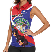 Personalized Belize Coat Of Arms Women Sleeveless Polo Shirt With Black Orchid Flowers - Wonder Print Shop