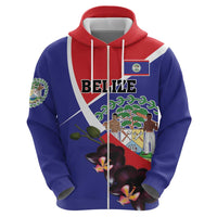Personalized Belize Coat Of Arms Zip Hoodie With Black Orchid Flowers - Wonder Print Shop