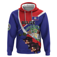 Personalized Belize Coat Of Arms Zip Hoodie With Black Orchid Flowers - Wonder Print Shop