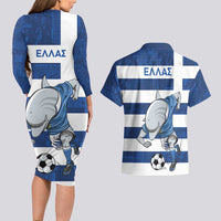 Greece Football Couples Matching Long Sleeve Bodycon Dress and Hawaiian Shirt Dolphin Mascot Grunge Style - Wonder Print Shop