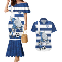 Greece Football Couples Matching Mermaid Dress and Hawaiian Shirt Dolphin Mascot Grunge Style - Wonder Print Shop