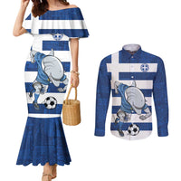 Greece Football Couples Matching Mermaid Dress and Long Sleeve Button Shirt Dolphin Mascot Grunge Style - Wonder Print Shop