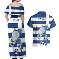 Greece Football Couples Matching Off Shoulder Maxi Dress and Hawaiian Shirt Dolphin Mascot Grunge Style - Wonder Print Shop