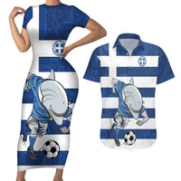 Greece Football Couples Matching Short Sleeve Bodycon Dress and Hawaiian Shirt Dolphin Mascot Grunge Style - Wonder Print Shop