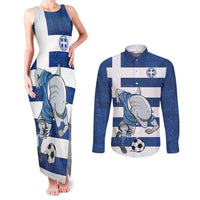 Greece Football Couples Matching Tank Maxi Dress and Long Sleeve Button Shirt Dolphin Mascot Grunge Style - Wonder Print Shop