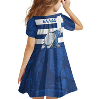 Greece Football Kid Short Sleeve Dress Dolphin Mascot Grunge Style - Wonder Print Shop
