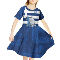 Greece Football Kid Short Sleeve Dress Dolphin Mascot Grunge Style - Wonder Print Shop