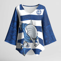 Greece Football Kimono Sleeve Blouse Dolphin Mascot Grunge Style - Wonder Print Shop