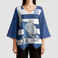 Greece Football Kimono Sleeve Blouse Dolphin Mascot Grunge Style - Wonder Print Shop