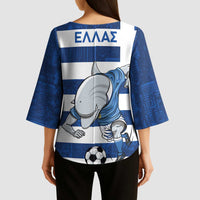 Greece Football Kimono Sleeve Blouse Dolphin Mascot Grunge Style - Wonder Print Shop