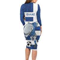 Greece Football Long Sleeve Bodycon Dress Dolphin Mascot Grunge Style - Wonder Print Shop