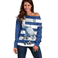 Greece Football Off Shoulder Sweater Dolphin Mascot Grunge Style - Wonder Print Shop