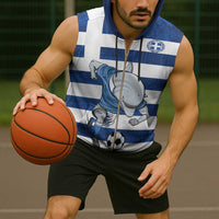 Greece Football Sleeveless Zip Hoodie Dolphin Mascot Grunge Style - Wonder Print Shop