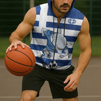 Greece Football Sleeveless Zip Hoodie Dolphin Mascot Grunge Style - Wonder Print Shop