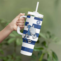 Greece Football Tumbler With Handle Dolphin Mascot Grunge Style - Wonder Print Shop