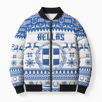 Personalized Christmas Greece Coat Of Arms Bomber Puffer Jacket Hellas Kala Christougena - Wonder Print Shop