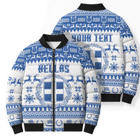 Personalized Christmas Greece Coat Of Arms Bomber Puffer Jacket Hellas Kala Christougena - Wonder Print Shop