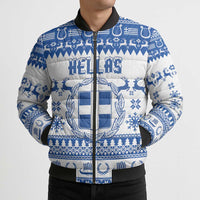 Personalized Christmas Greece Coat Of Arms Bomber Puffer Jacket Hellas Kala Christougena - Wonder Print Shop