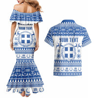 Personalized Christmas Greece Coat Of Arms Couples Matching Mermaid Dress and Hawaiian Shirt Hellas Kala Christougena - Wonder Print Shop