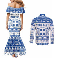 Personalized Christmas Greece Coat Of Arms Couples Matching Mermaid Dress and Long Sleeve Button Shirt Hellas Kala Christougena - Wonder Print Shop