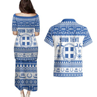 Personalized Christmas Greece Coat Of Arms Couples Matching Puletasi and Hawaiian Shirt Hellas Kala Christougena - Wonder Print Shop