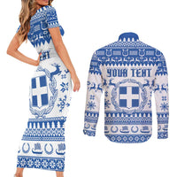Personalized Christmas Greece Coat Of Arms Couples Matching Short Sleeve Bodycon Dress and Long Sleeve Button Shirt Hellas Kala Christougena - Wonder Print Shop