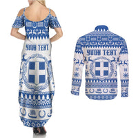 Personalized Christmas Greece Coat Of Arms Couples Matching Summer Maxi Dress and Long Sleeve Button Shirt Hellas Kala Christougena - Wonder Print Shop