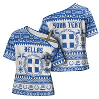 Personalized Christmas Greece Coat Of Arms Cross Shoulder Shirt Hellas Kala Christougena - Wonder Print Shop