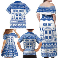 Personalized Christmas Greece Coat Of Arms Family Matching Off Shoulder Maxi Dress and Hawaiian Shirt Hellas Kala Christougena - Wonder Print Shop