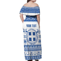 Personalized Christmas Greece Coat Of Arms Family Matching Off Shoulder Maxi Dress and Hawaiian Shirt Hellas Kala Christougena - Wonder Print Shop