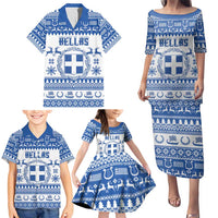 Personalized Christmas Greece Coat Of Arms Family Matching Puletasi and Hawaiian Shirt Hellas Kala Christougena - Wonder Print Shop