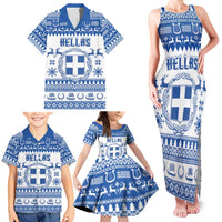 Personalized Christmas Greece Coat Of Arms Family Matching Tank Maxi Dress and Hawaiian Shirt Hellas Kala Christougena - Wonder Print Shop