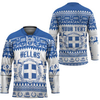 Personalized Christmas Greece Coat Of Arms Hockey Jersey Hellas Kala Christougena - Wonder Print Shop