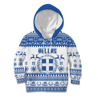 Personalized Christmas Greece Coat Of Arms Kid Hoodie Hellas Kala Christougena - Wonder Print Shop