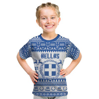Personalized Christmas Greece Coat Of Arms Kid T Shirt Hellas Kala Christougena - Wonder Print Shop