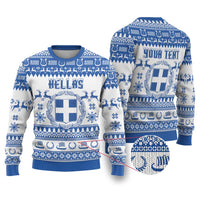 Personalized Christmas Greece Coat Of Arms Ugly Christmas Sweater Hellas Kala Christougena - Wonder Print Shop