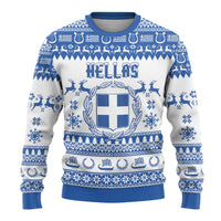 Personalized Christmas Greece Coat Of Arms Ugly Christmas Sweater Hellas Kala Christougena - Wonder Print Shop