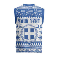 Personalized Christmas Greece Coat Of Arms Christmas Knitted V-Neck Vest Hellas Kala Christougena - Wonder Print Shop
