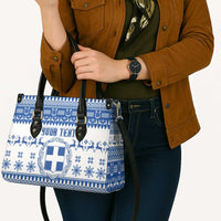 Personalized Christmas Greece Coat Of Arms Leather Bag Hellas Kala Christougena - Wonder Print Shop