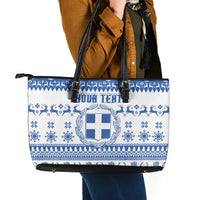 Personalized Christmas Greece Coat Of Arms Leather Tote Bag Hellas Kala Christougena - Wonder Print Shop