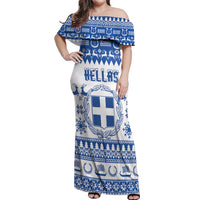 Personalized Christmas Greece Coat Of Arms Off Shoulder Maxi Dress Hellas Kala Christougena - Wonder Print Shop