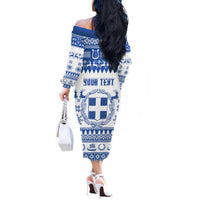 Personalized Christmas Greece Coat Of Arms Off The Shoulder Long Sleeve Dress Hellas Kala Christougena - Wonder Print Shop