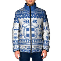 Personalized Christmas Greece Coat Of Arms Padded Jacket Hellas Kala Christougena - Wonder Print Shop