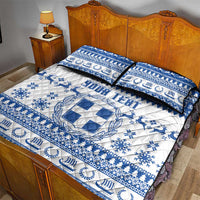 Personalized Christmas Greece Coat Of Arms Quilt Bed Set Hellas Kala Christougena - Wonder Print Shop