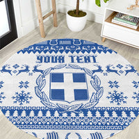 Personalized Christmas Greece Coat Of Arms Round Carpet Hellas Kala Christougena - Wonder Print Shop