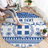 Personalized Christmas Greece Coat Of Arms Round Carpet Hellas Kala Christougena - Wonder Print Shop