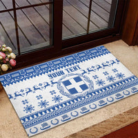 Personalized Christmas Greece Coat Of Arms Rubber Doormat Hellas Kala Christougena - Wonder Print Shop