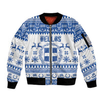 Personalized Christmas Greece Coat Of Arms Sleeve Zip Bomber Jacket Hellas Kala Christougena - Wonder Print Shop