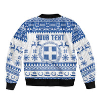 Personalized Christmas Greece Coat Of Arms Sleeve Zip Bomber Jacket Hellas Kala Christougena - Wonder Print Shop