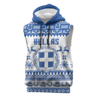 Personalized Christmas Greece Coat Of Arms Sleeveless Hoodie Hellas Kala Christougena - Wonder Print Shop